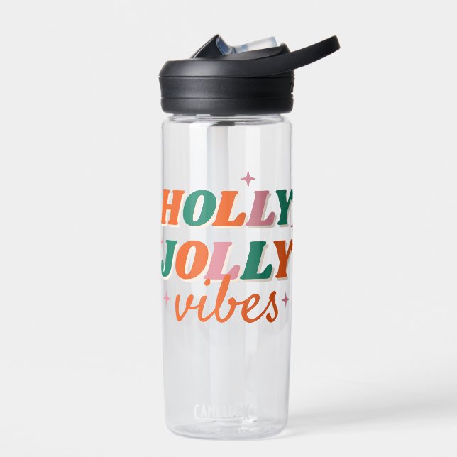 Fun Holly Jolly Vibes Christmas Design Water Bottle (Left)
