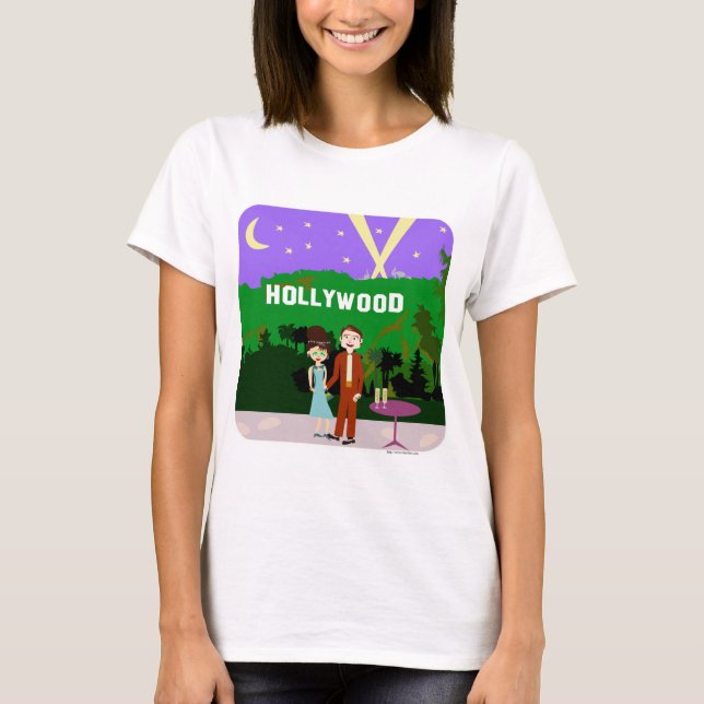 Fun Hollywood Romance Illustrated Retro Art T-Shirt (Front)