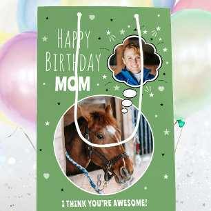 Fun Horse Mum Birthday Thought Bubble Photo Green Medium Gift Bag