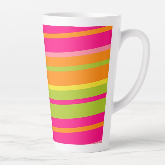 Fun Hot Pink, Green, Orange, and Yellow Stripes  Latte Mug (Right)