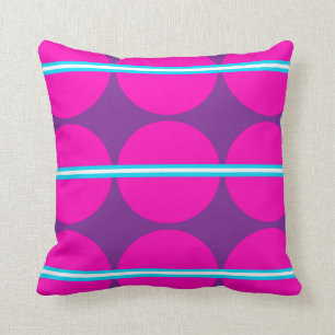 Fun Hot Pink Purple Polka Dots with Teal Stripes Cushion
