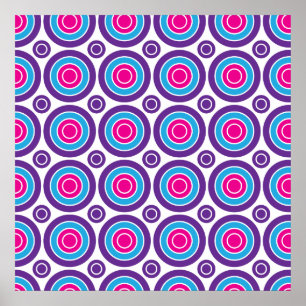Fun Hot Pink Purple Teal Concentric Circles Design Poster