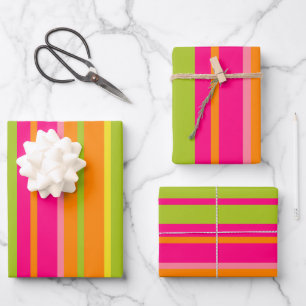 Fun Hot Pink, Rose, Orange, Lime Green and Yellow Wrapping Paper Sheet