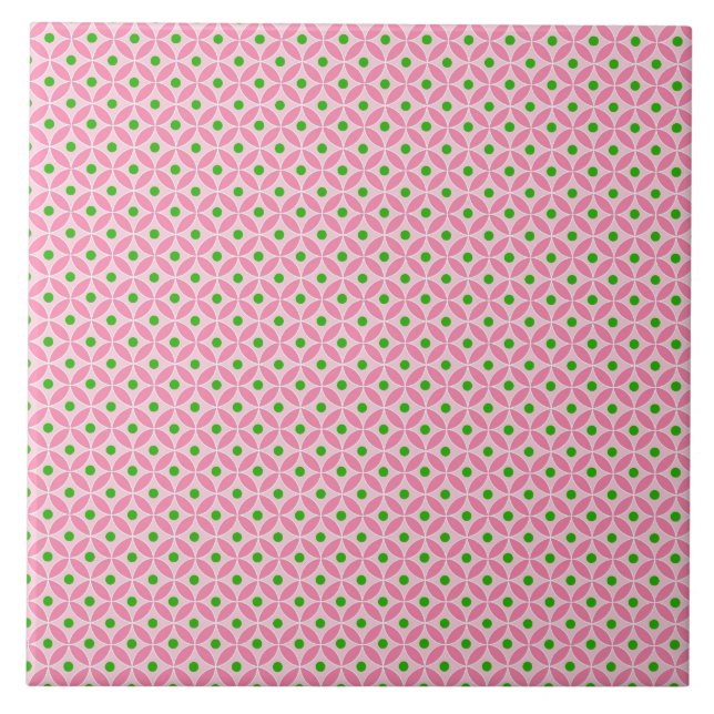 Fun Hot Pink Teal and Soft Pink Diamond Pattern Ceramic Tile (Front)
