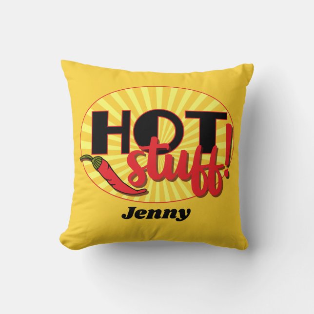 Fun Hot Stuff Red and Yellow Chillies Quote Cushion (Front)