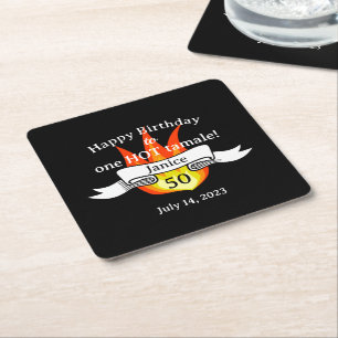 Fun 'Hot Tamale' 50th Birthday Funny Personalised Square Paper Coaster