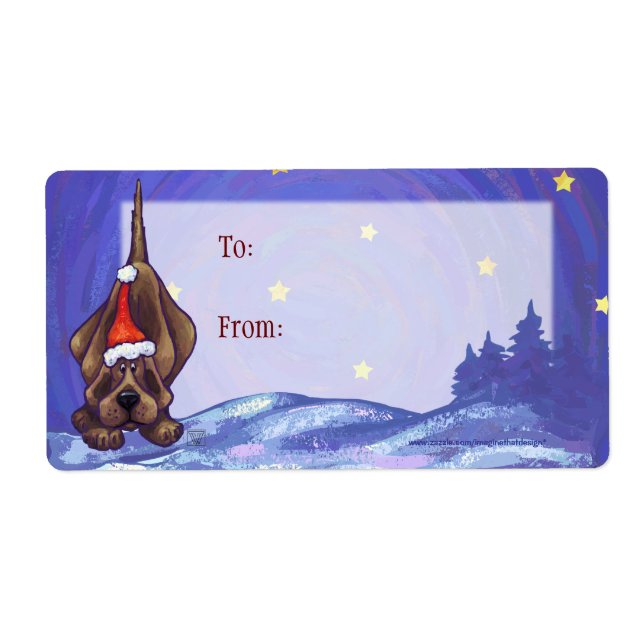 Fun Hound Dog Art Christmas Gift Label (Front)