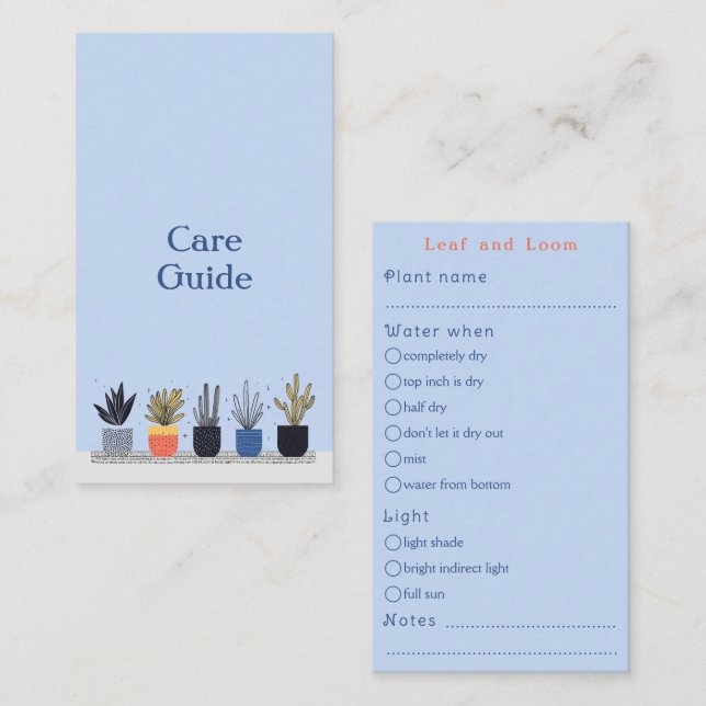Fun house plants Care Guide Shop Orders Enclosure Card (Front/Back)