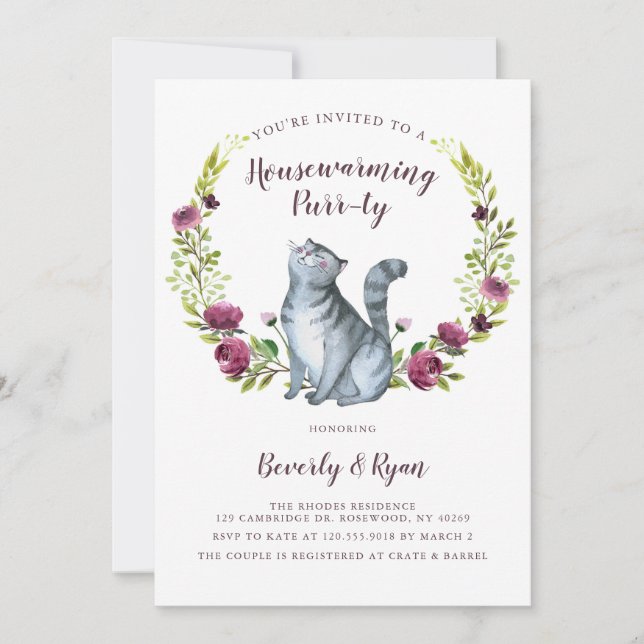Fun Housewarming Purrty Party Cat Theme Invitation (Front)