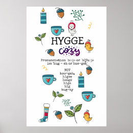 Fun How to SAY HYGGE Funny Cosy Folk Art Doodles Poster