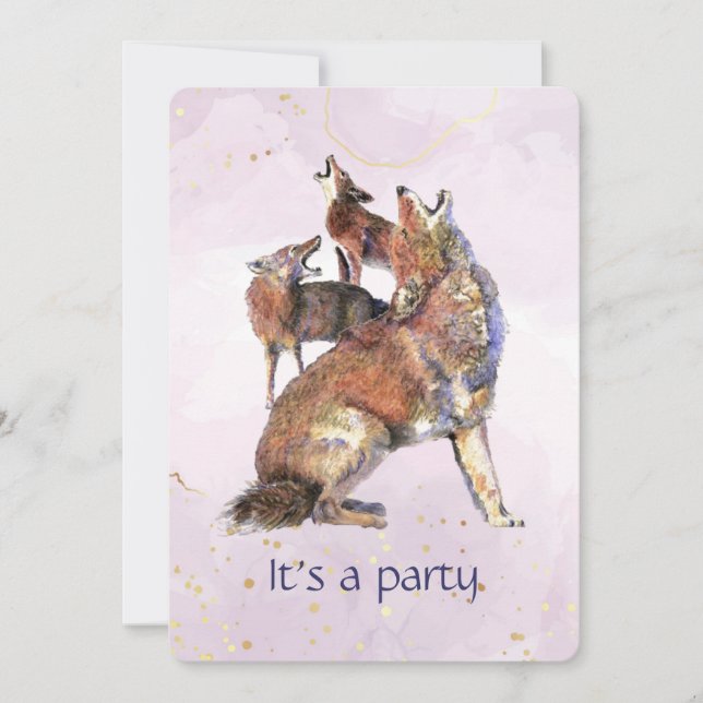 Fun Howling Good Time Coyote Birthday Party Invitation (Front)