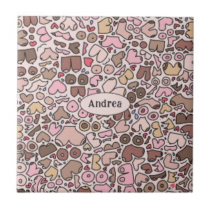 Fun humour neutral breast pattern ceramic tile