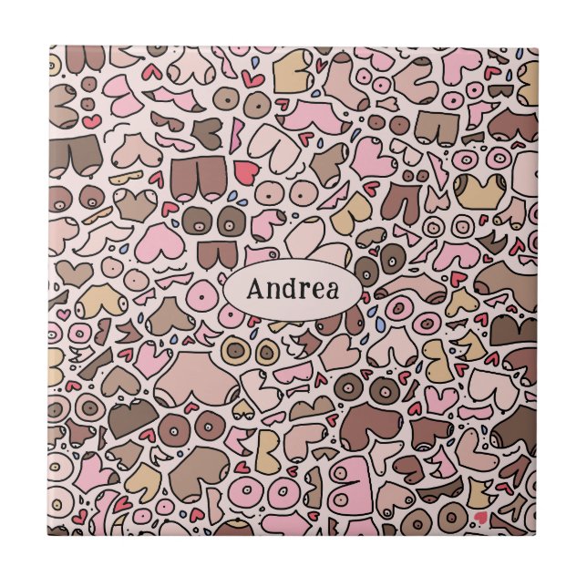 Fun humour neutral breast pattern ceramic tile (Front)