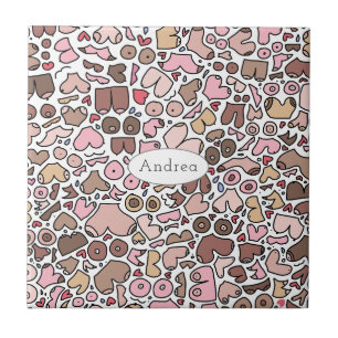 Fun humour neutral breast pattern ceramic tile