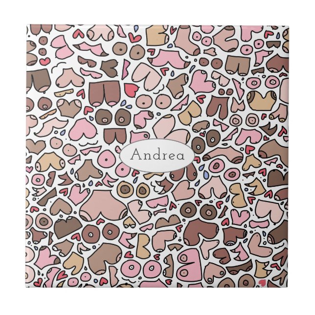 Fun humour neutral breast pattern ceramic tile (Front)