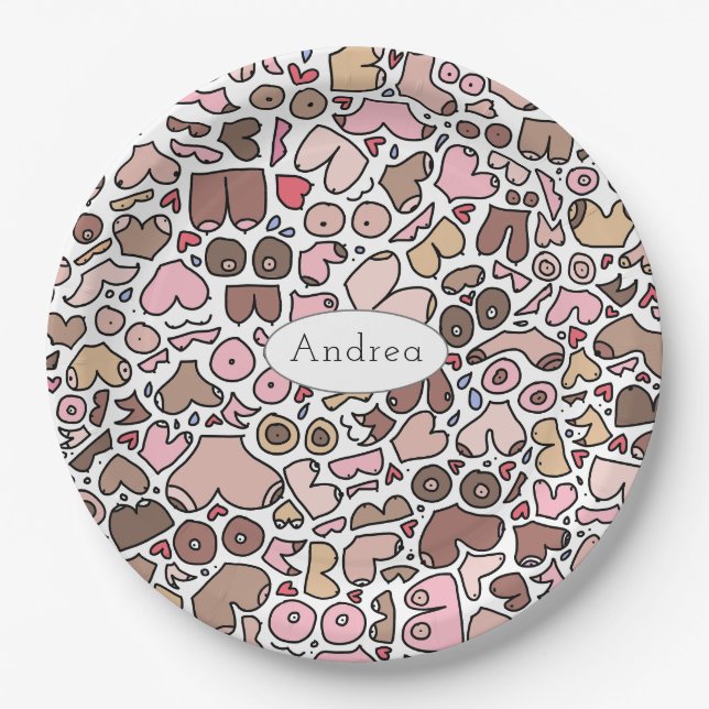 Fun humour neutral breast pattern paper plate (Front)