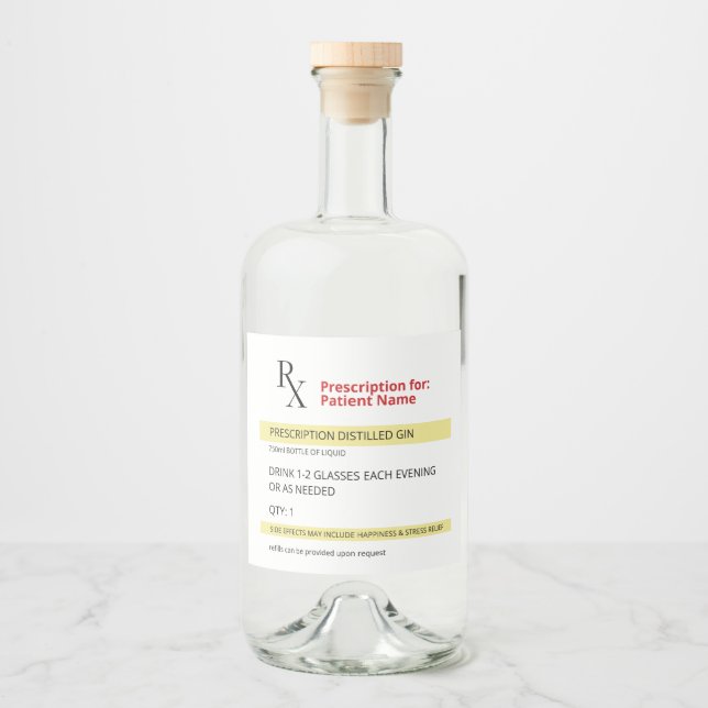 Fun Humour Novelty Rx Prescription Spoof Liquor Bo Bottle Label (Front)