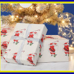 Fun Humour Retro Santa Plays Golf  Wrapping Paper<br><div class="desc">And a unique and special gift wrap -- your retro Santa Claus plays golf by swinging at the ornament with his candy cane club.  Have fun wrapping! Should you have any design questions or a special request,  please send an email to: charmdesignstudio@rcn.com</div>