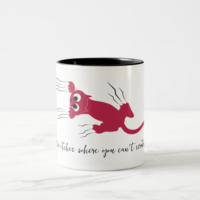 Fun Humourous Red Cat Scratching Cartoon Script Two-Tone Coffee Mug (Center)