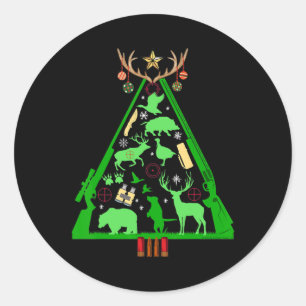 Fun Hunting Deer And Elk Hunter Christmas Tree Hun Classic Round Sticker