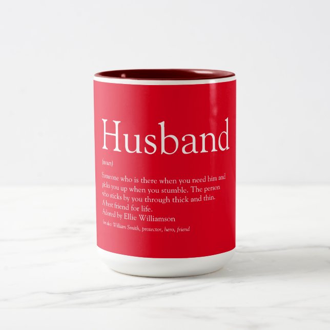 Fun Husband Definition Quote Modern Red Two-Tone Coffee Mug (Center)