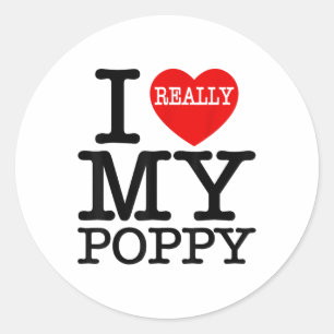 Fun I Heart My Poppy I Love My Poppy Grandpa Grand Classic Round Sticker