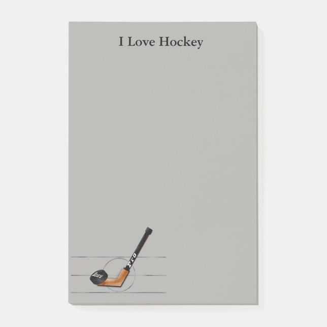 Fun "I love Hockey" "10x6" "post it notes" w/puck Post-it Notes (Front)