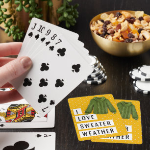 Fun I Love Sweater Weather White Polka Dots Gold Playing Cards