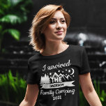 Fun I survived the family camping T-Shirt<br><div class="desc">Create a unique custom t-shirt for your next family reunion. This fun family camping t-shirt features the wording "I survived the family camping" in white lettering with a mountains and pines silhouette illustration with moon and stars; easily customisable by adding your family name and text of your choice just under...</div>