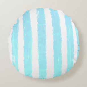 Fun Ice Blue Faux Shimmer Watercolor Stripes Round Cushion