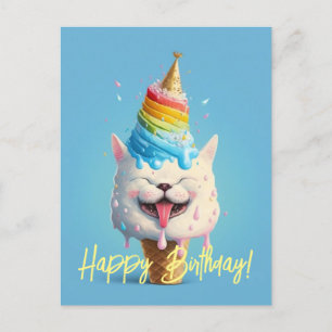 Fun Ice Cream Cat Birthday Greeting Card