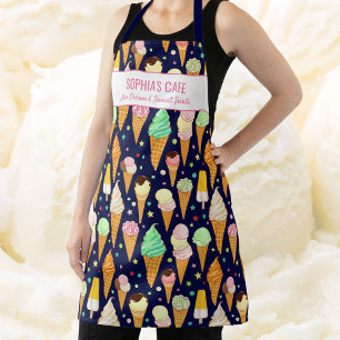 Fun Ice Cream Cone Pattern Cute Custom Name Text Apron