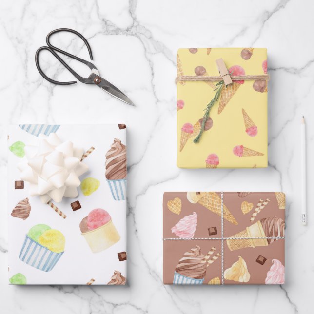 Fun Ice Cream Cones Summer Food Colourful Wrapping Paper Sheet (Front)