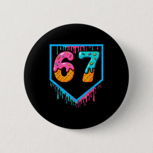 Fun Ice Cream Drip 67 Number 6-7 6 7 Baseball Six Cm Round Badge