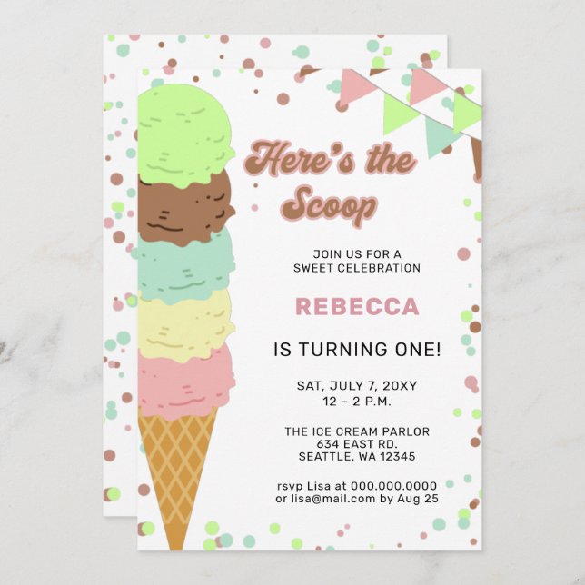 Fun Ice cream party Birthday invitation (Front/Back)