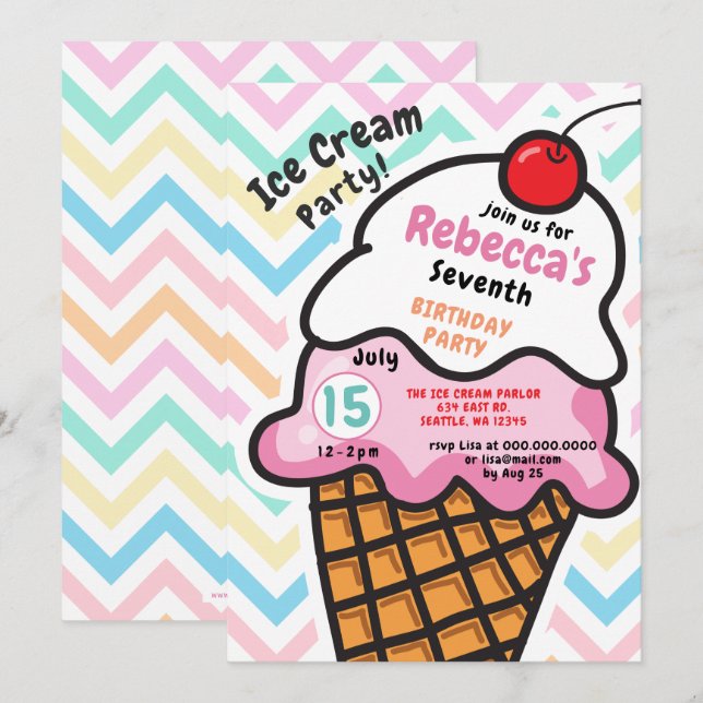 Fun Ice cream party Birthday invitation (Front/Back)