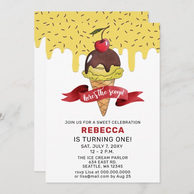 Fun Ice cream party Birthday invitation (Front/Back)