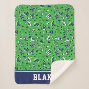 Fun Ice Hockey Gear Green Navy and White Print Sherpa Blanket