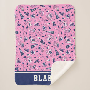 Fun Ice Hockey Gear Pink Navy and White Print Sherpa Blanket