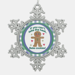 Fun "If You Can't Take the Heat" Gingerbread Man Snowflake Pewter Christmas Ornament
