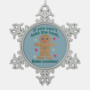 Fun "If You Can't Take the Heat" Gingerbread Man Snowflake Pewter Christmas Ornament