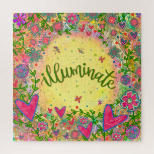 Fun Illuminate Hearts Flowers Cute Inspirivity Jigsaw Puzzle