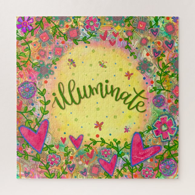 Fun Illuminate Hearts Flowers Cute Inspirivity Jigsaw Puzzle (Vertical)
