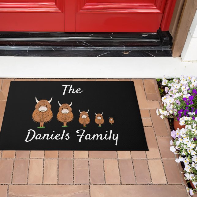 Fun Illustrated Highland Cow Family Door Mat (Creator Uploaded)