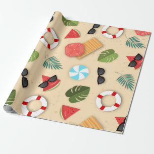 Fun Illustrative Summer Beach Birthday Party Kids Wrapping Paper