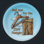 Fun Image of Cliff Hanger with Playful Wordplay Paper Plate<br><div class="desc">Add some witty wordplay to your wardrobe with our ‘Cliff Hanger’ design! Featuring a clever illustration of a clothes hanger dangling from a cliff, this pun-inspired graphic is perfect for book lovers, suspense fans, and anyone who appreciates a good laugh. Available on t-shirts, hoodies, mugs, stickers, and more, this design...</div>