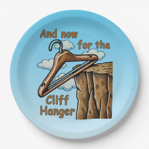 Fun Image of Cliff Hanger with Playful Wordplay Paper Plate