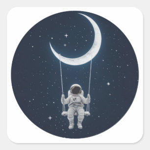 Fun in Space - Astronaut Swinging on the Moon Square Sticker