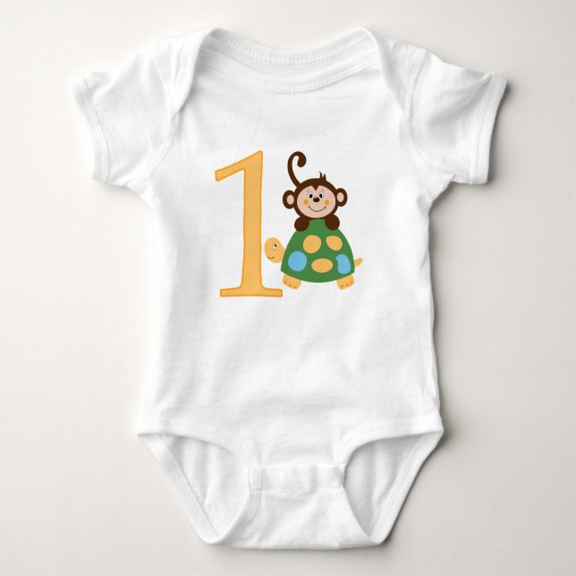 Fun in the Jungle Monkey Turtle 1st Birthday Shirt (Front)