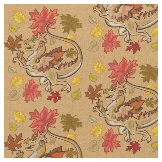 Fun in the Leaves Dragon Fabric (Close Up)